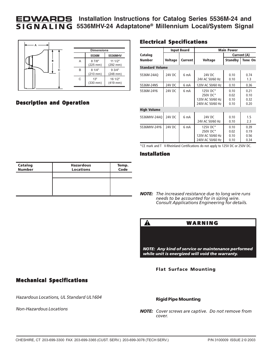 Edwards Signaling 5536MHV-24 User Manual | 5 pages