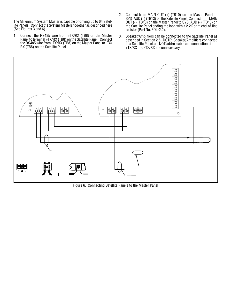 4 - wiring a satellite panel, Master panel, Satellite panel | Edwards Signaling 5541M-Y6 User Manual | Page 10 / 33