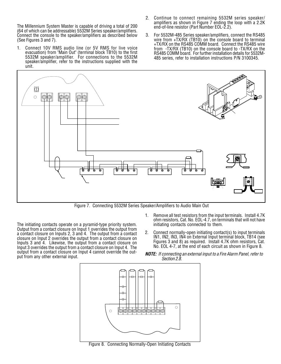 5 - connecting speaker/amplifiers, 6 - connecting external initiating inputs, External inputs | Edwards Signaling 5541M-Y6 User Manual | Page 11 / 33