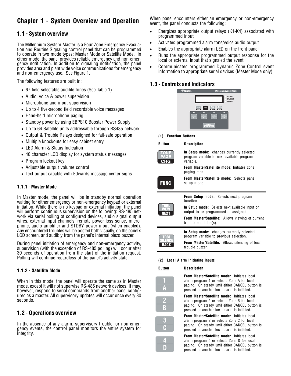 Chapter 1 - system overview and operation, 1 - system overview, 2 - operations overview | 3 - controls and indicators | Edwards Signaling 5541M-Y6 User Manual | Page 3 / 33