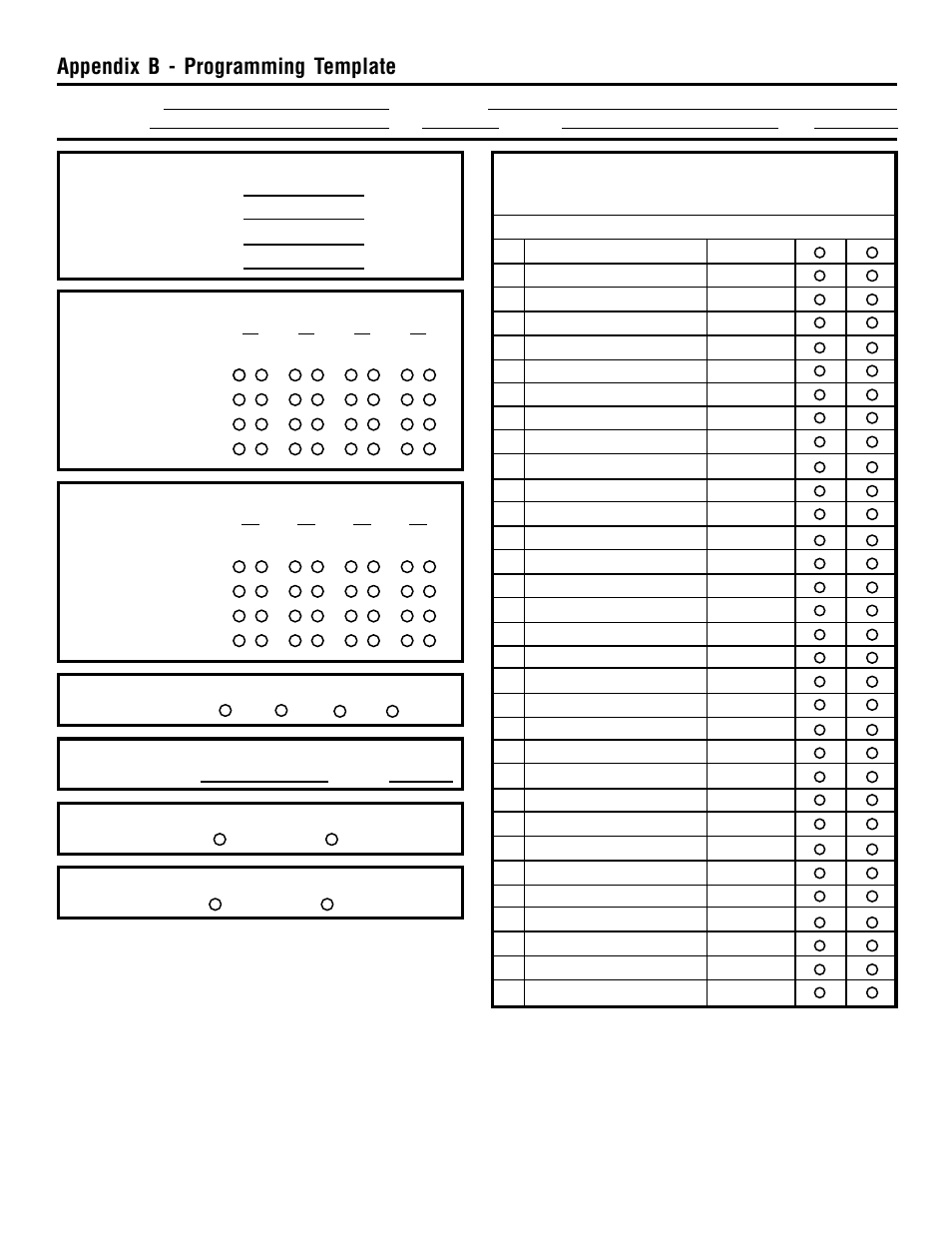 Appendix b - programming template | Edwards Signaling 5541M-Y6 User Manual | Page 30 / 33