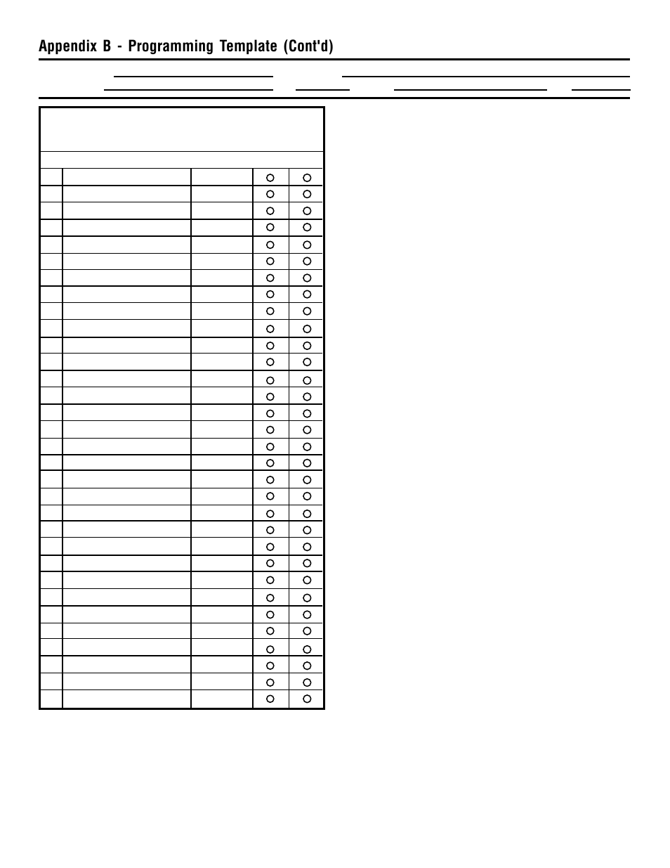 Appendix b - programming template (cont'd) | Edwards Signaling 5541M-Y6 User Manual | Page 31 / 33