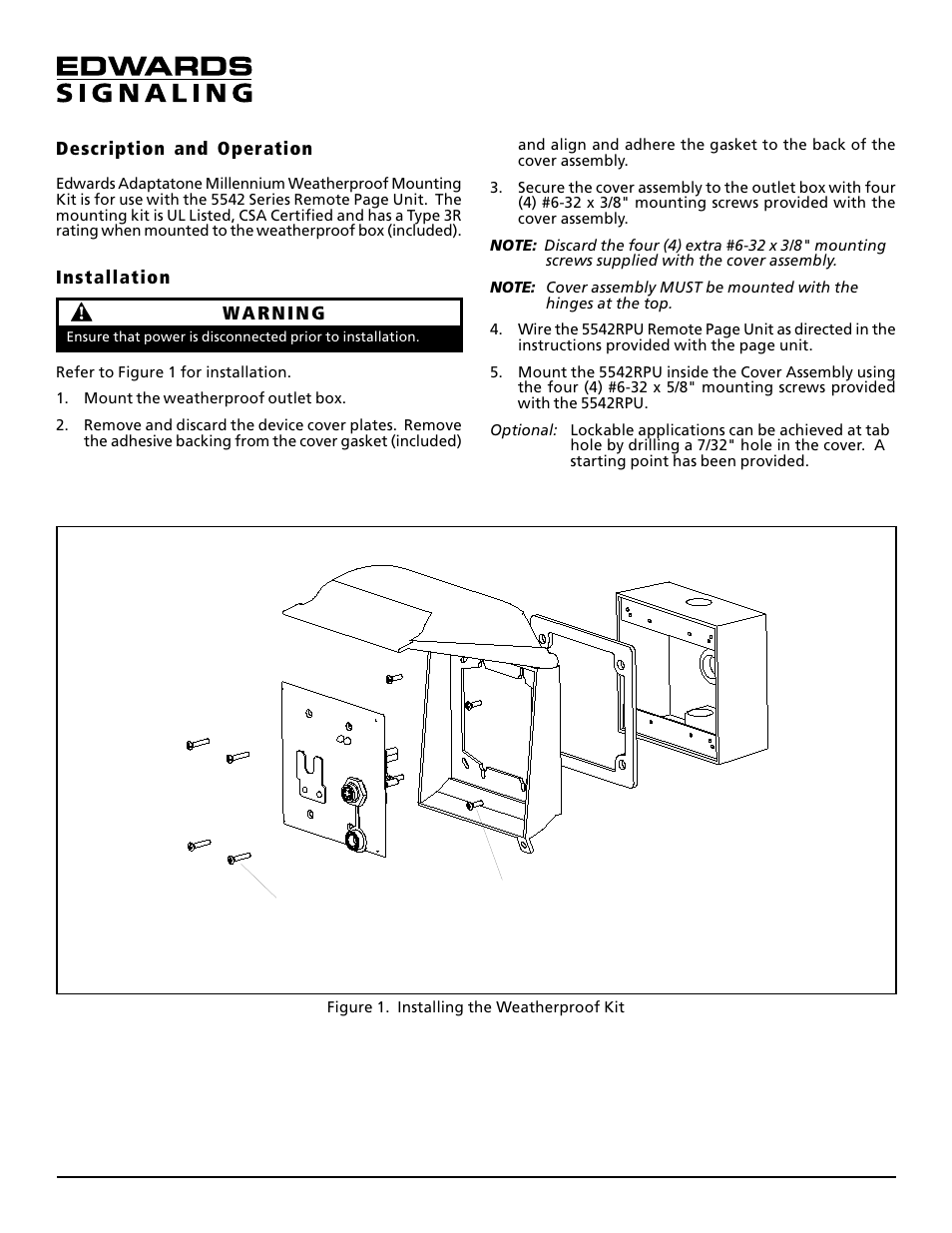 Edwards Signaling 5542WPK User Manual | 1 page