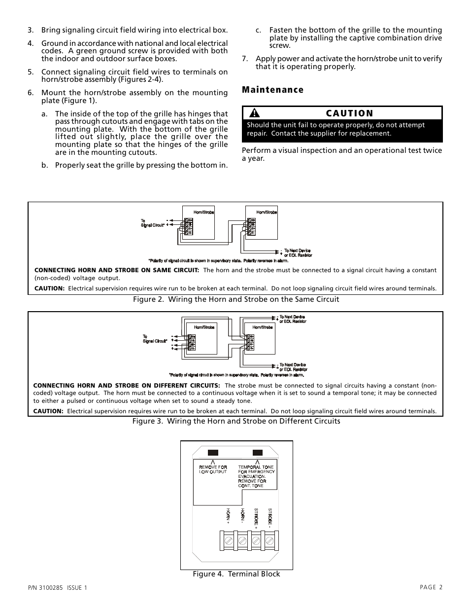 Maintenance caution | Edwards Signaling 869DSTR-G1 User Manual | Page 2 / 3