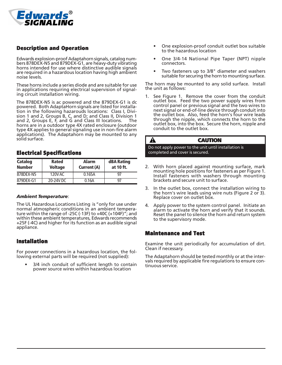 Edwards Signaling 879DEX User Manual | 2 pages