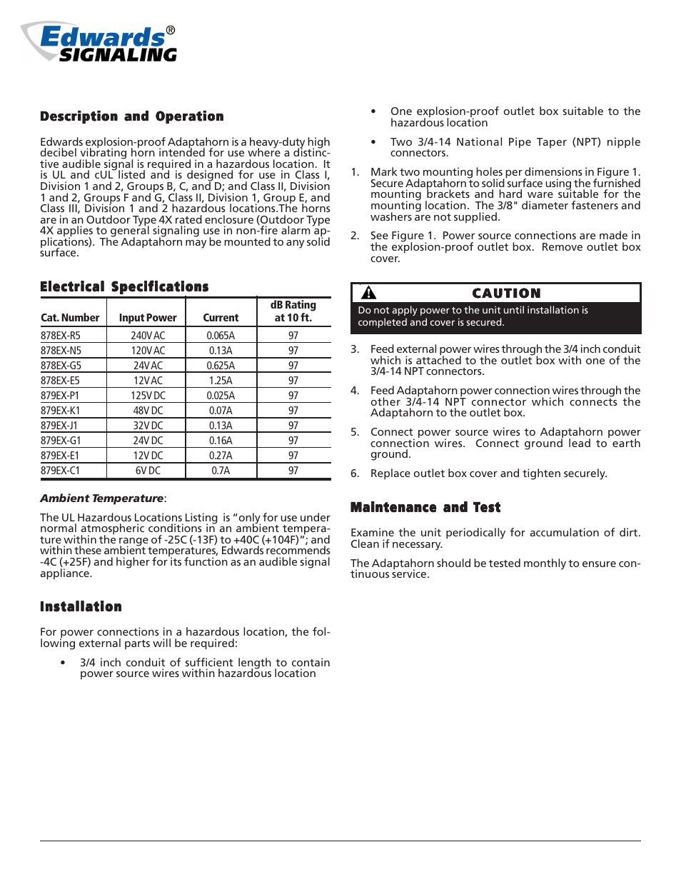 Edwards Signaling 879EX User Manual | 2 pages