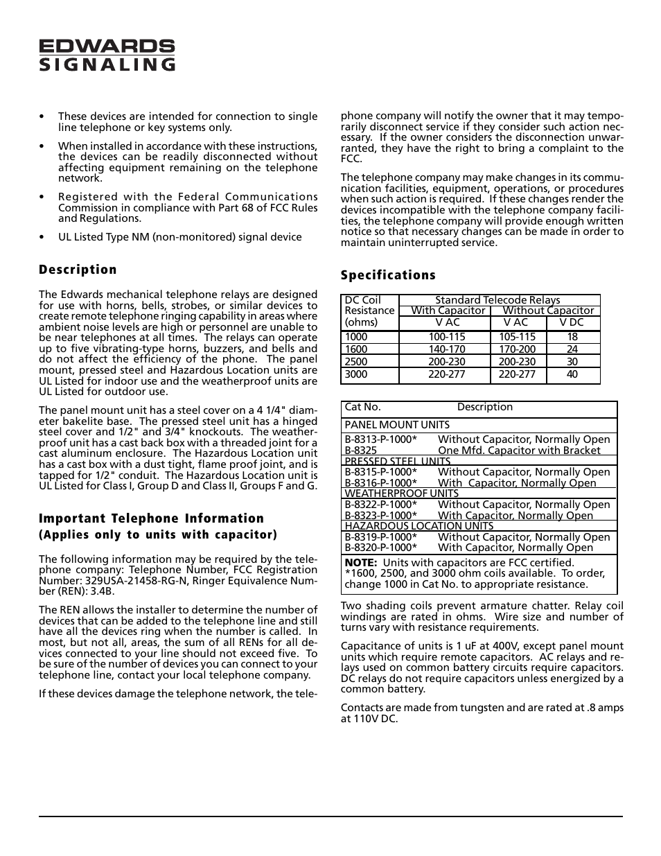 Edwards Signaling B-8325 User Manual | 4 pages