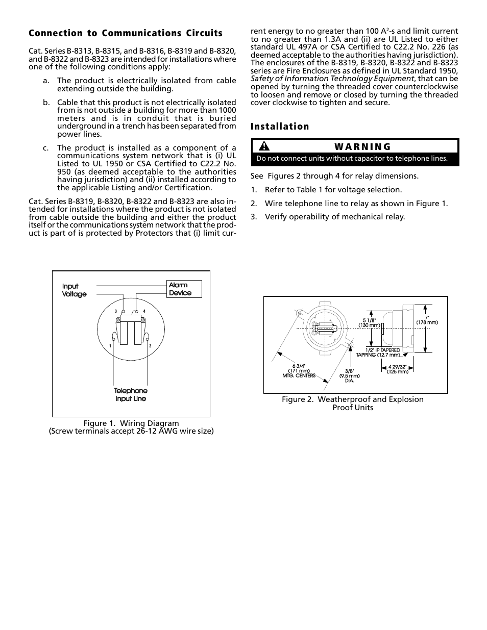 Connection to communications circuits, Installation | Edwards Signaling B-8325 User Manual | Page 2 / 4