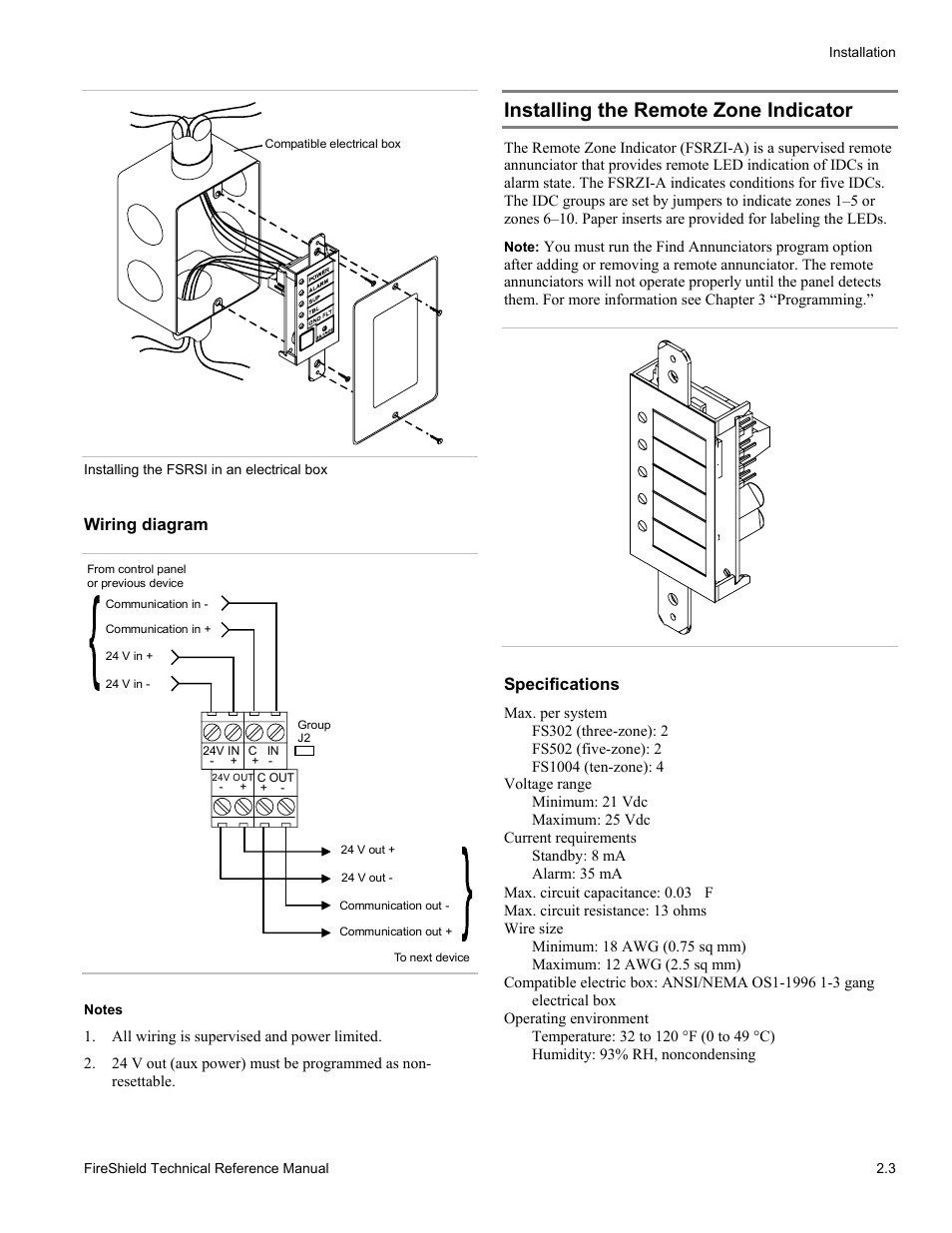 Installing the remote zone indicator | Edwards Signaling FireShield 10 Zone User Manual | Page 13 / 68