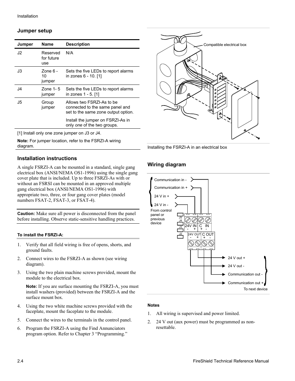 Jumper setup, Installation instructions, Wiring diagram | Edwards Signaling FireShield 10 Zone User Manual | Page 14 / 68