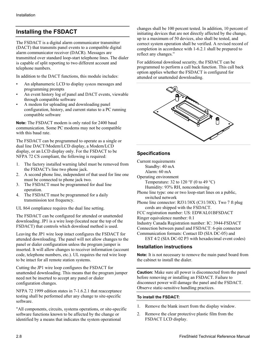 Installing the fsdact | Edwards Signaling FireShield 10 Zone User Manual | Page 18 / 68