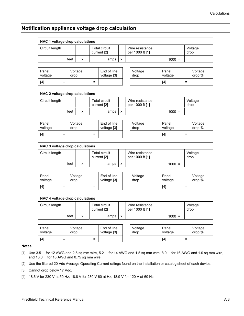 Notification appliance voltage drop calculation | Edwards Signaling FireShield 10 Zone User Manual | Page 45 / 68