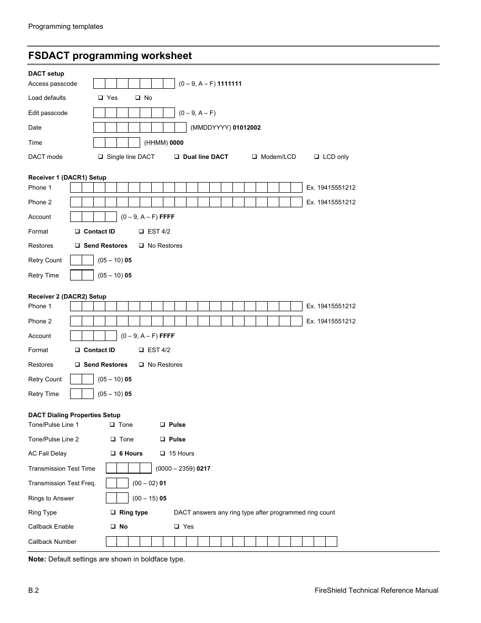 Fsdact programming worksheet | Edwards Signaling FireShield 10 Zone User Manual | Page 48 / 68