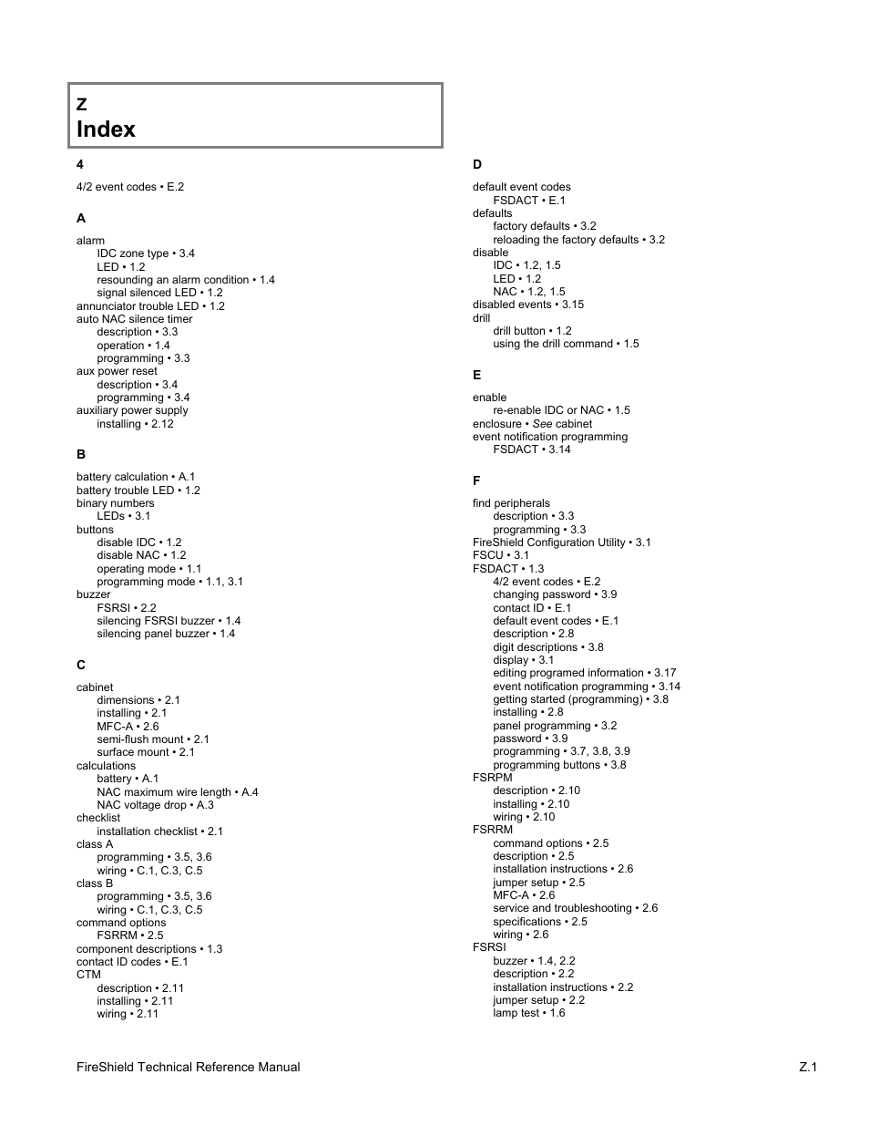 Index | Edwards Signaling FireShield 10 Zone User Manual | Page 63 / 68