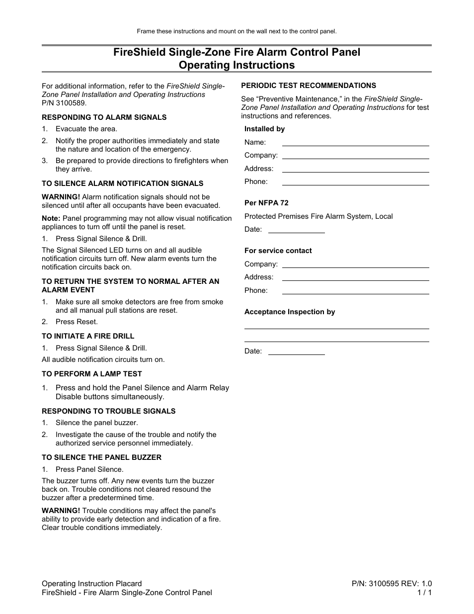 Edwards Signaling FireShield Single-Zone Panel User Manual | Page 7 / 7