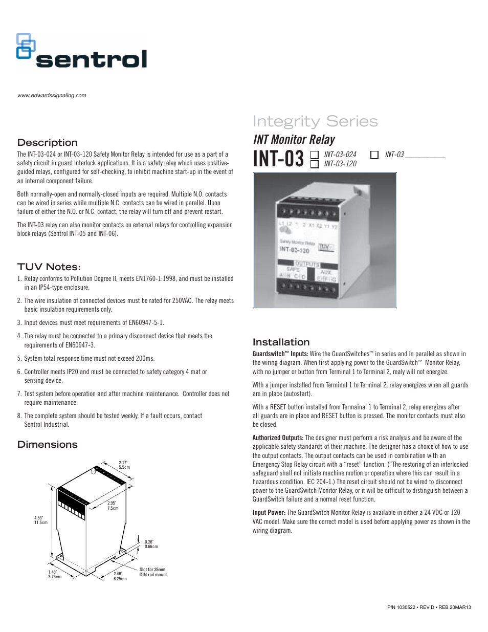 Edwards Signaling INT-03 Series User Manual | 4 pages