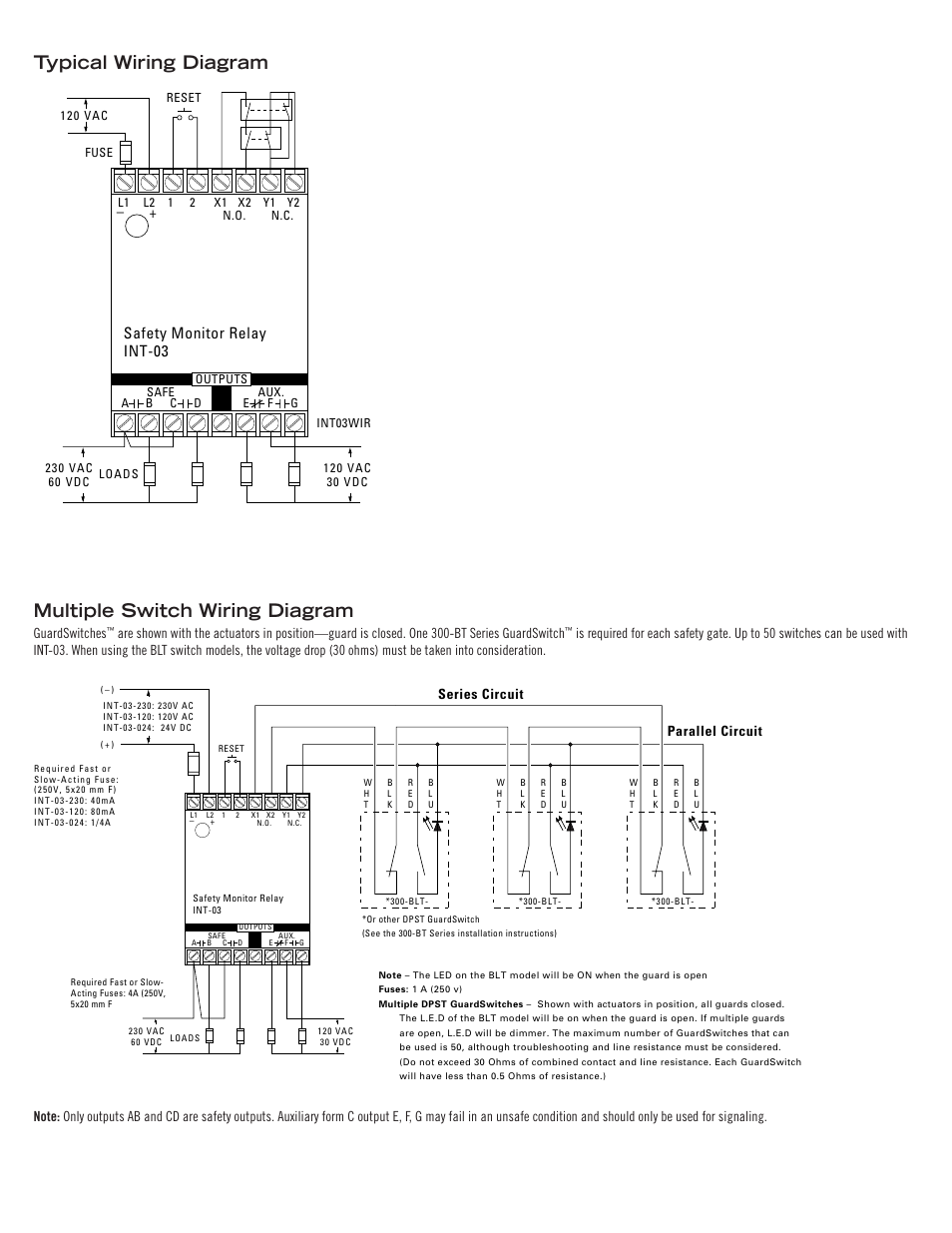 Safety monitor relay int-03, Guardswitches, Series circuit parallel circuit | Edwards Signaling INT-03 Series User Manual | Page 2 / 4