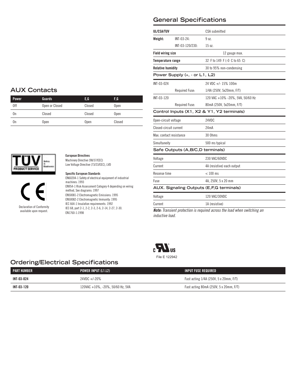 Aux contacts | Edwards Signaling INT-03 Series User Manual | Page 4 / 4