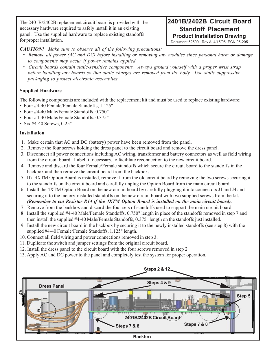 Fire-Lite 2402B Circuit Board Standoff Placement User Manual | 1 page