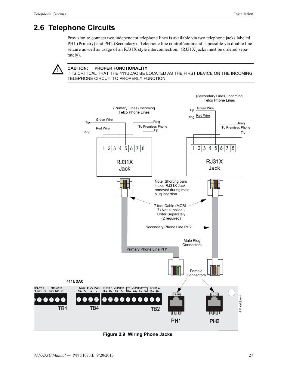 6 telephone circuits, Telephone circuits | Fire-Lite 411UDAC Fire Alarm Communicator User Manual | Page 27 / 84