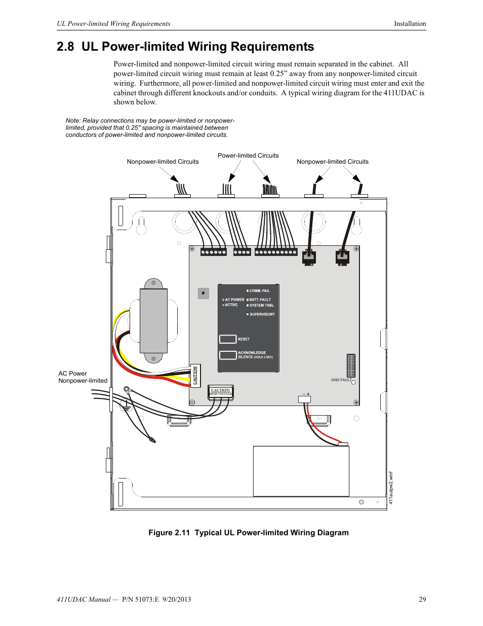8 ul power-limited wiring requirements, Ul power-limited wiring requirements | Fire-Lite 411UDAC Fire Alarm Communicator User Manual | Page 29 / 84