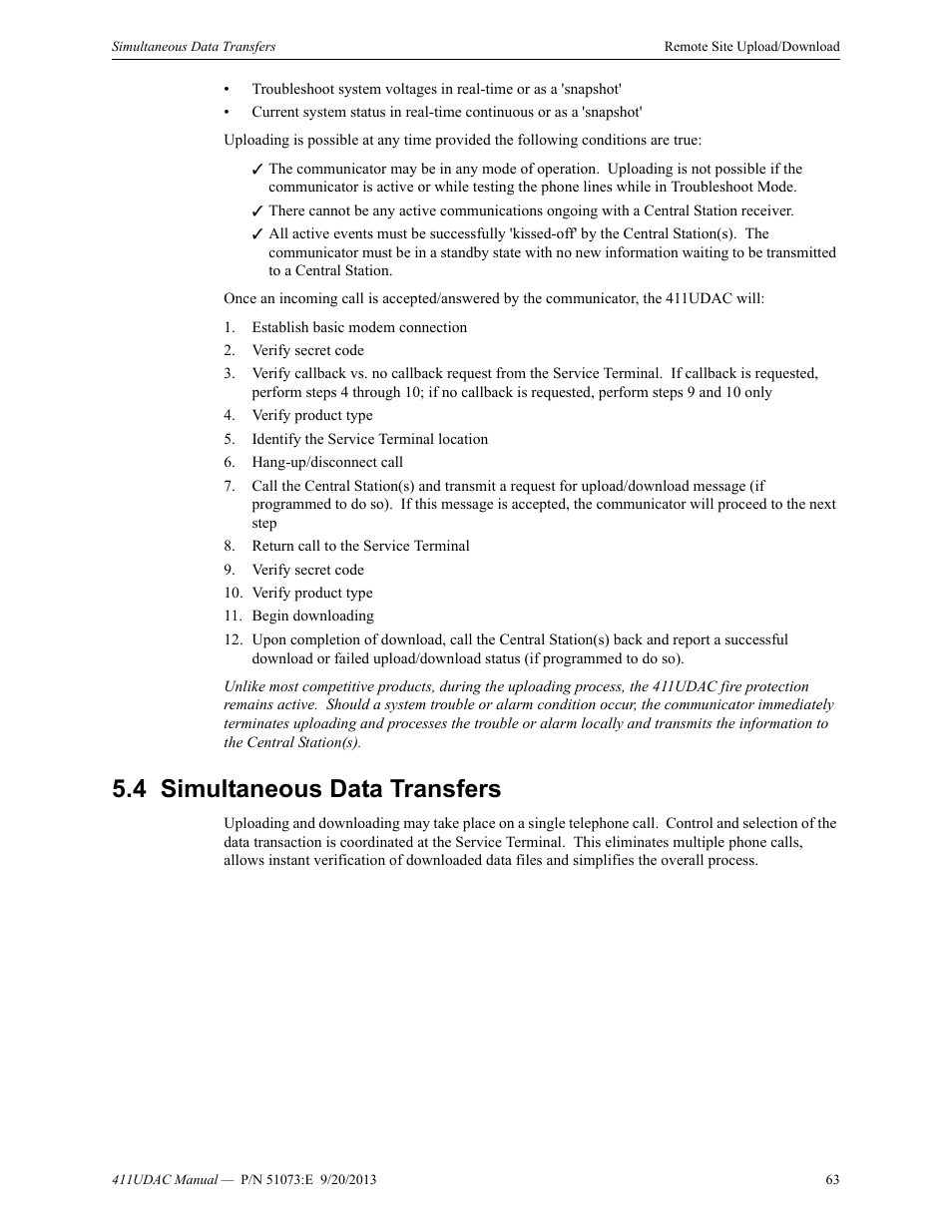 4 simultaneous data transfers, Simultaneous data transfers | Fire-Lite 411UDAC Fire Alarm Communicator User Manual | Page 63 / 84