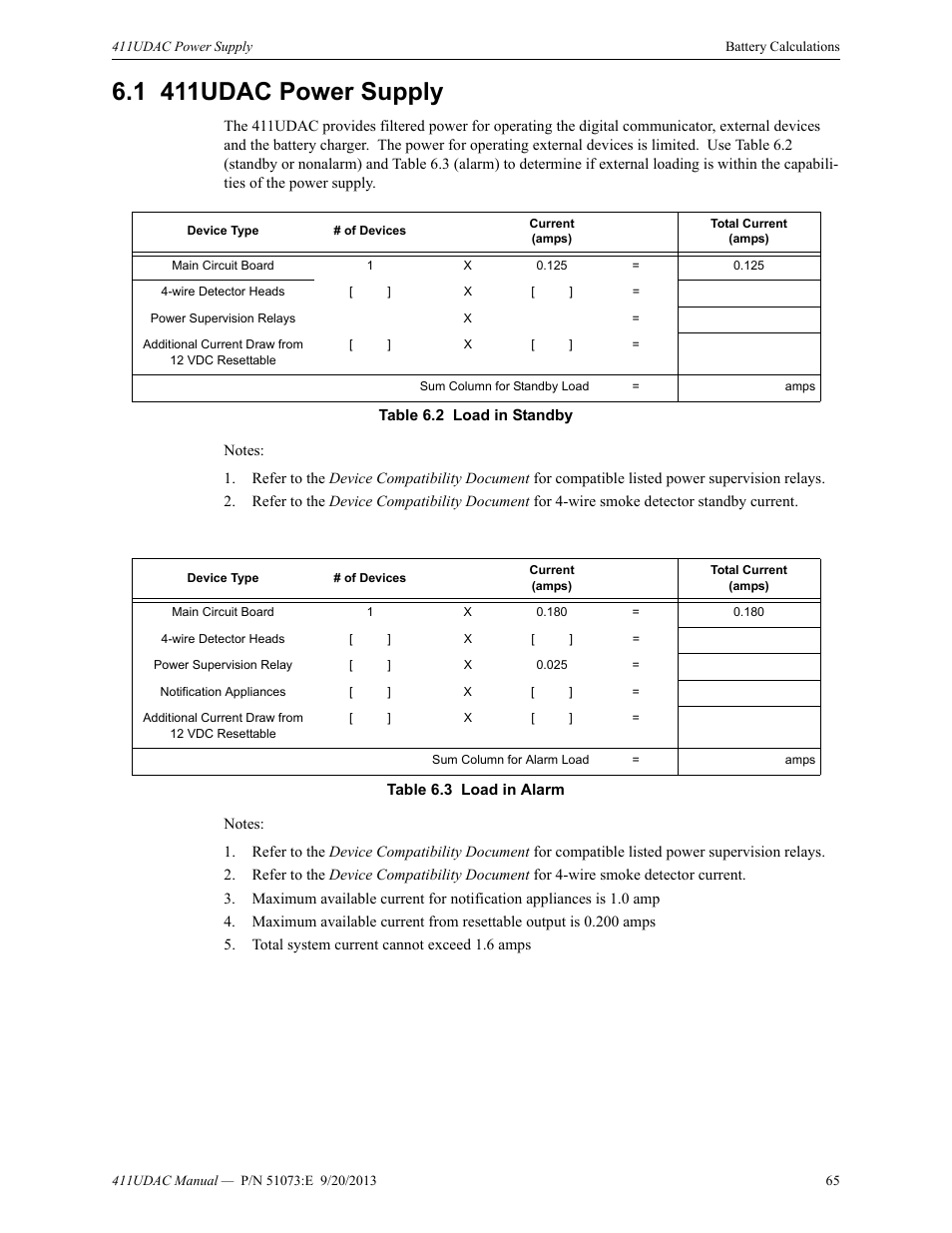 1 411udac power supply, 411udac power supply, In tables 6.2 | 3, for the foll, Rom table 6.2 ), Rom table 6.3 ) | Fire-Lite 411UDAC Fire Alarm Communicator User Manual | Page 65 / 84