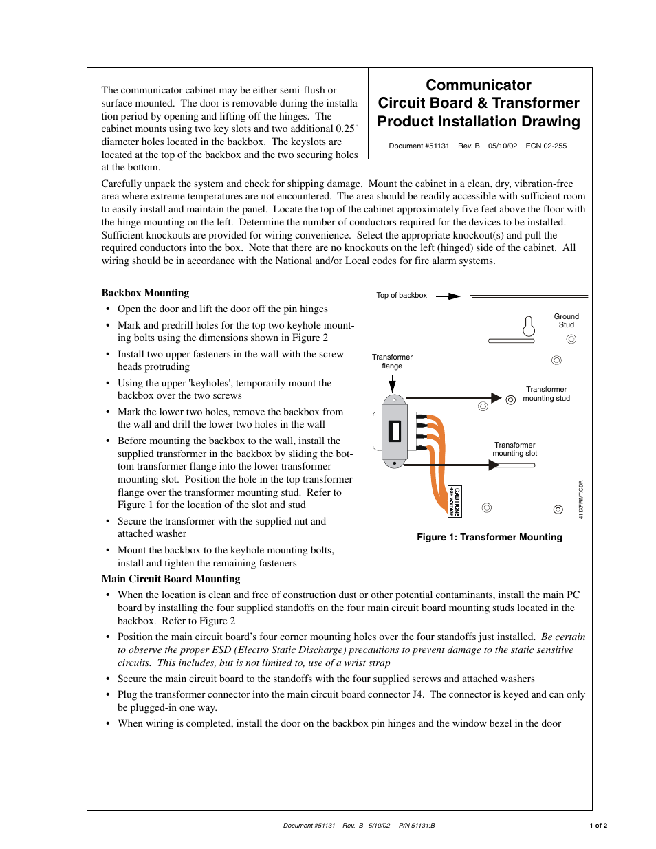 Fire-Lite 411UDAC Communicator Circuit Board & Transformer User Manual | 2 pages