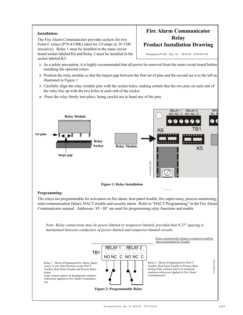 Fire-Lite 411UDAC Fire Alarm Communicator Relay User Manual | 1 page