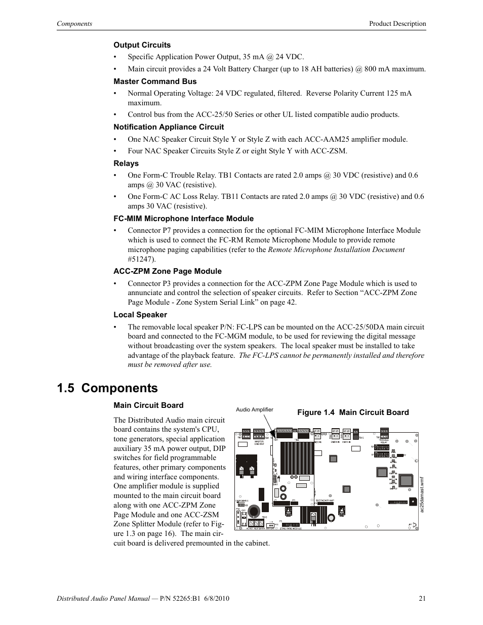 5 components, Components | Fire-Lite ACC-25/50DAZS Distributed Audio Panel User Manual | Page 21 / 84