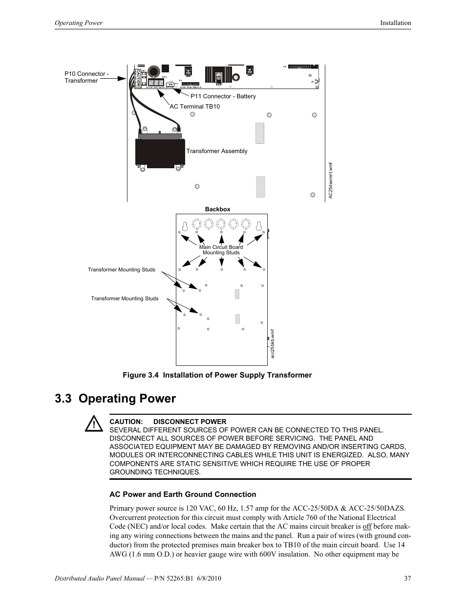 3 operating power, Operating power | Fire-Lite ACC-25/50DAZS Distributed Audio Panel User Manual | Page 37 / 84