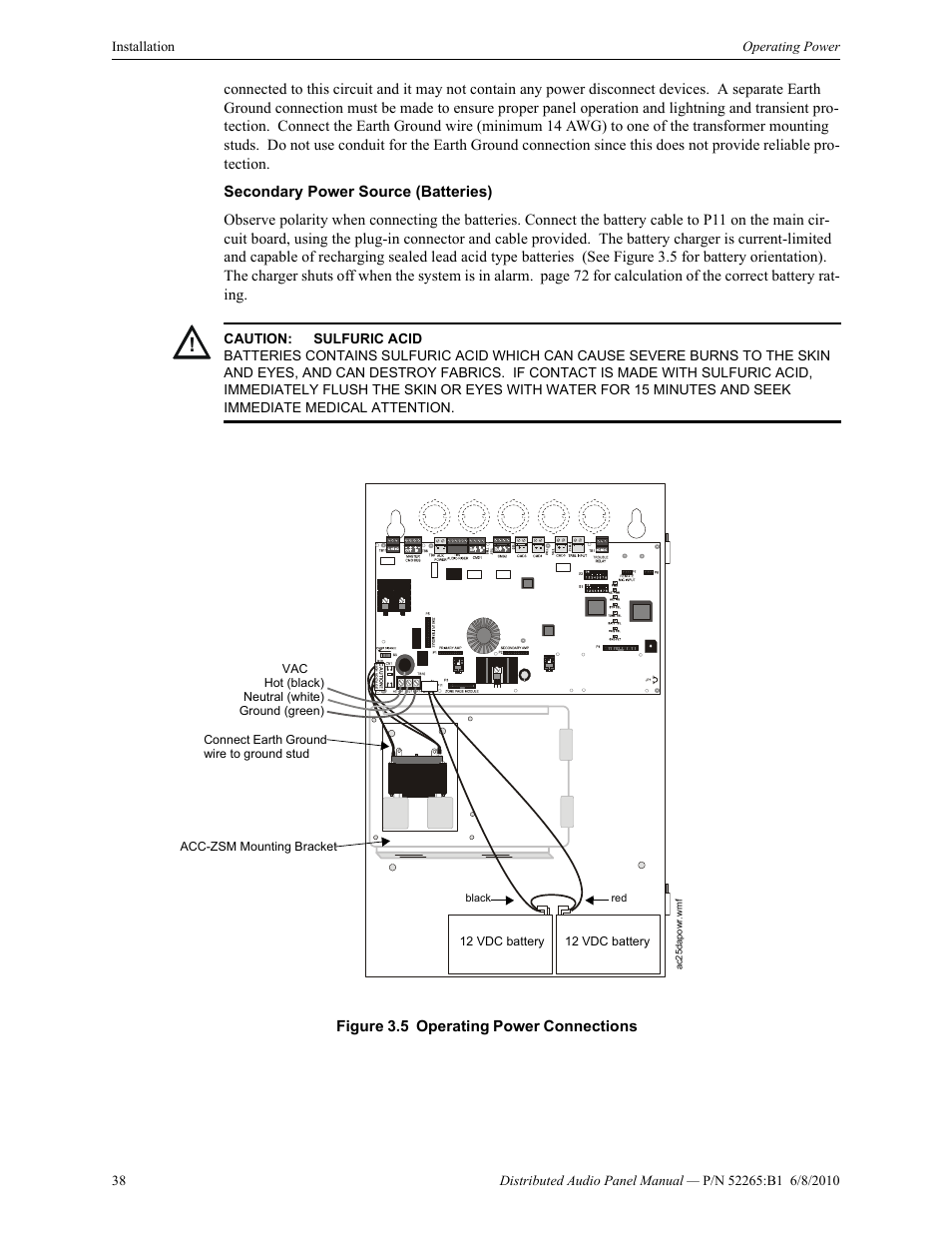 Figure 3.5 operating power connections | Fire-Lite ACC-25/50DAZS Distributed Audio Panel User Manual | Page 38 / 84
