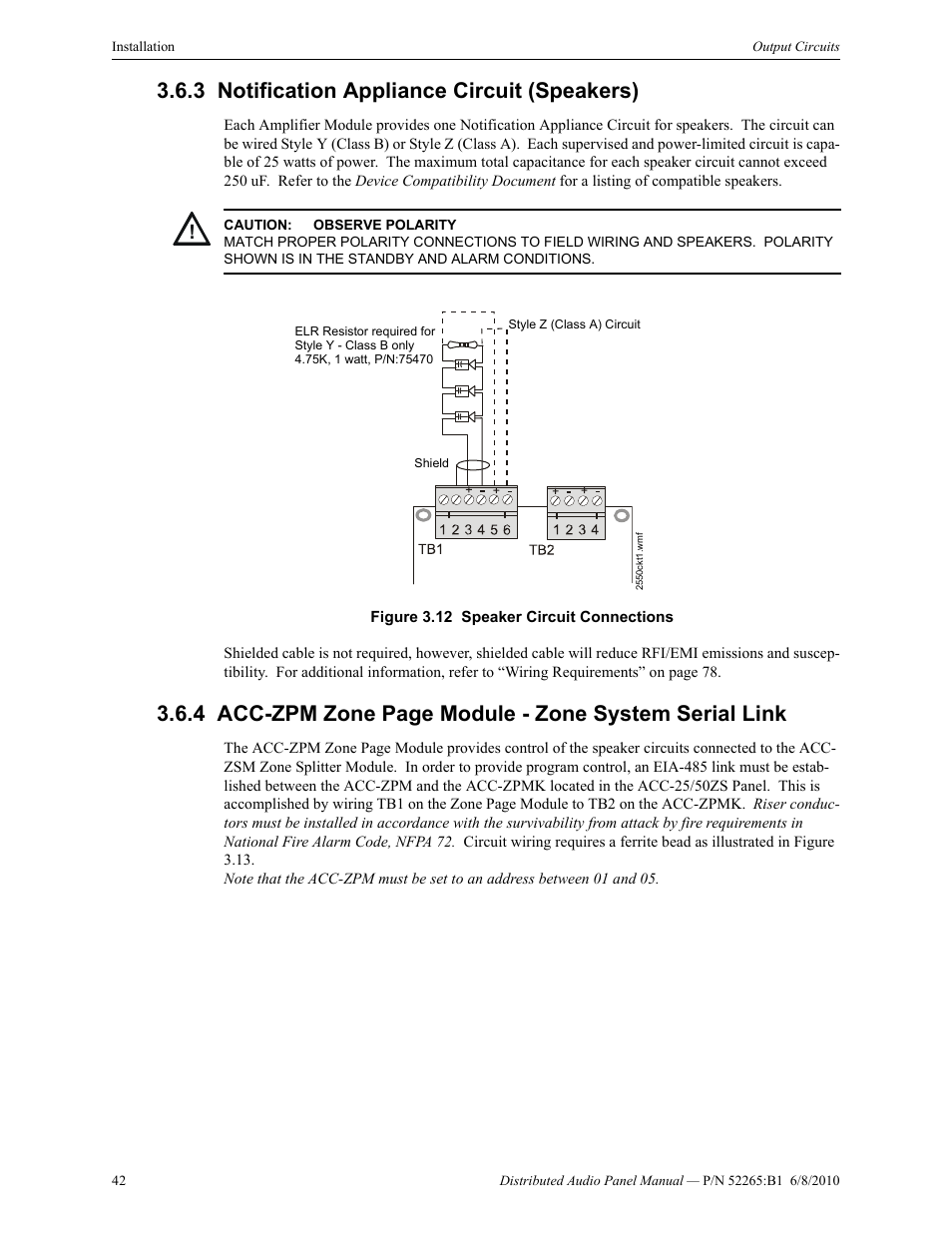 3 notification appliance circuit (speakers) | Fire-Lite ACC-25/50DAZS Distributed Audio Panel User Manual | Page 42 / 84