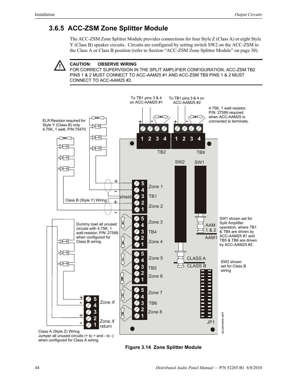 5 acc-zsm zone splitter module, Acc-zsm zone splitter module | Fire-Lite ACC-25/50DAZS Distributed Audio Panel User Manual | Page 44 / 84