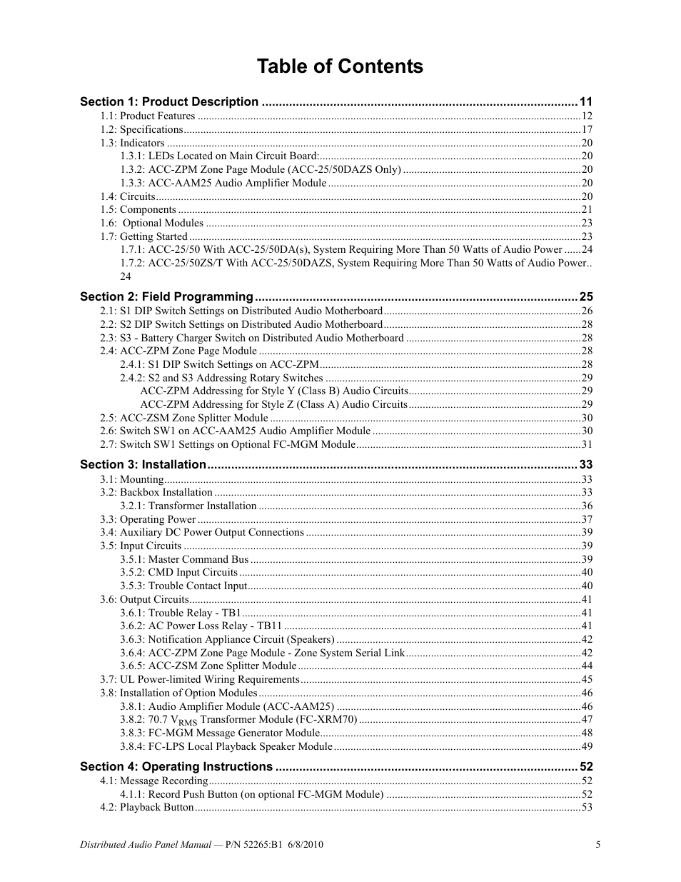 Fire-Lite ACC-25/50DAZS Distributed Audio Panel User Manual | Page 5 / 84