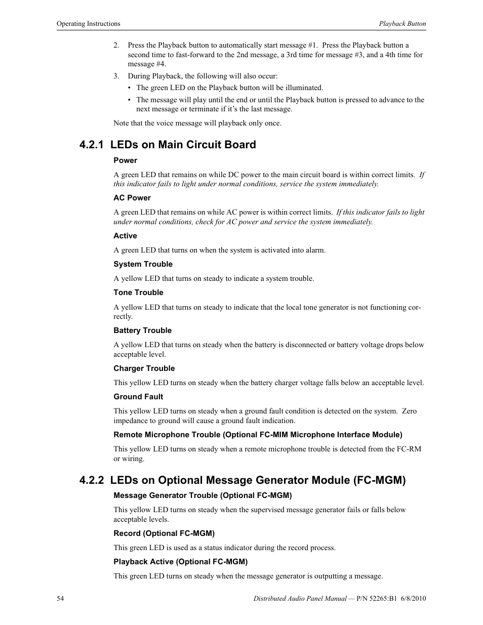 1 leds on main circuit board | Fire-Lite ACC-25/50DAZS Distributed Audio Panel User Manual | Page 54 / 84