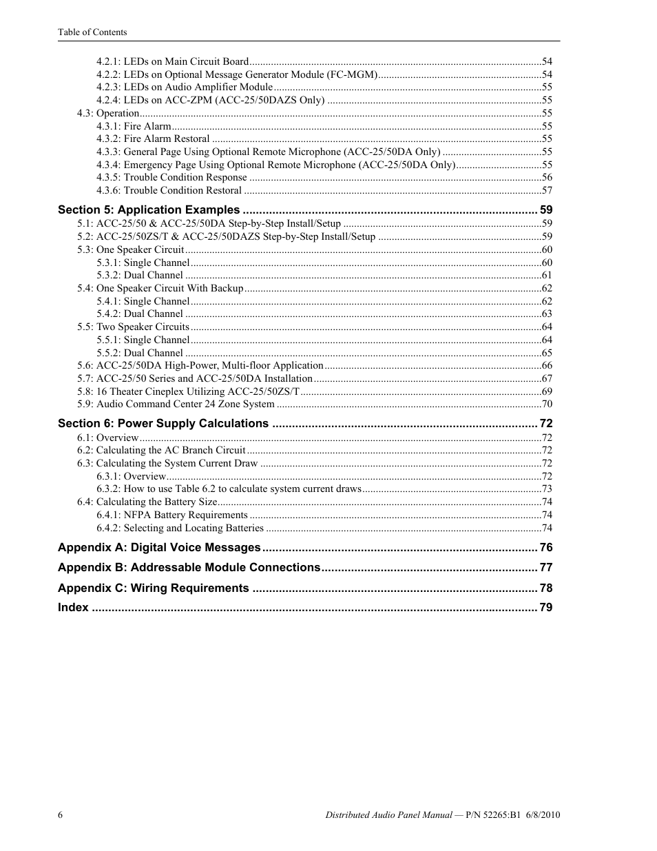 Fire-Lite ACC-25/50DAZS Distributed Audio Panel User Manual | Page 6 / 84