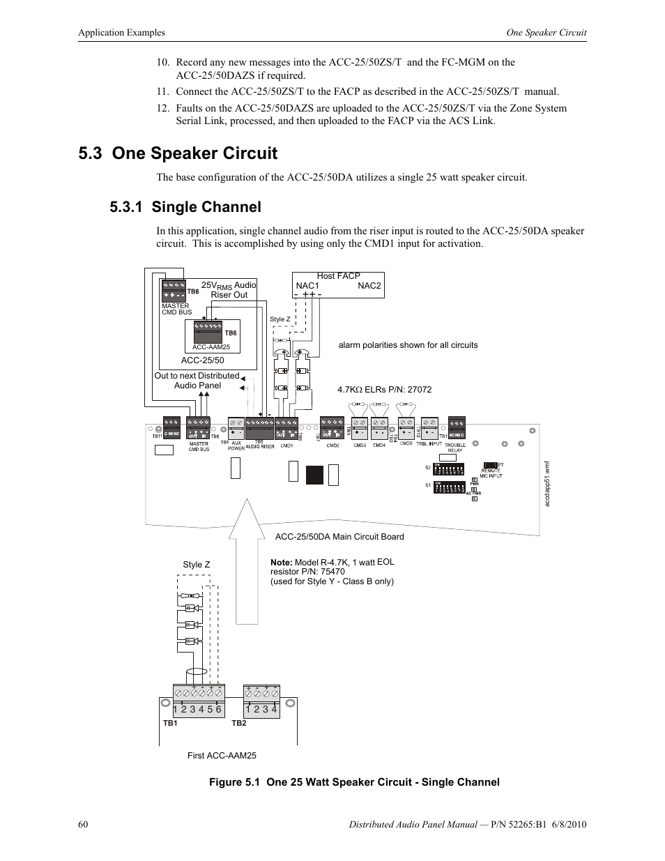 3 one speaker circuit, 1 single channel, One speaker circuit | Single channel | Fire-Lite ACC-25/50DAZS Distributed Audio Panel User Manual | Page 60 / 84