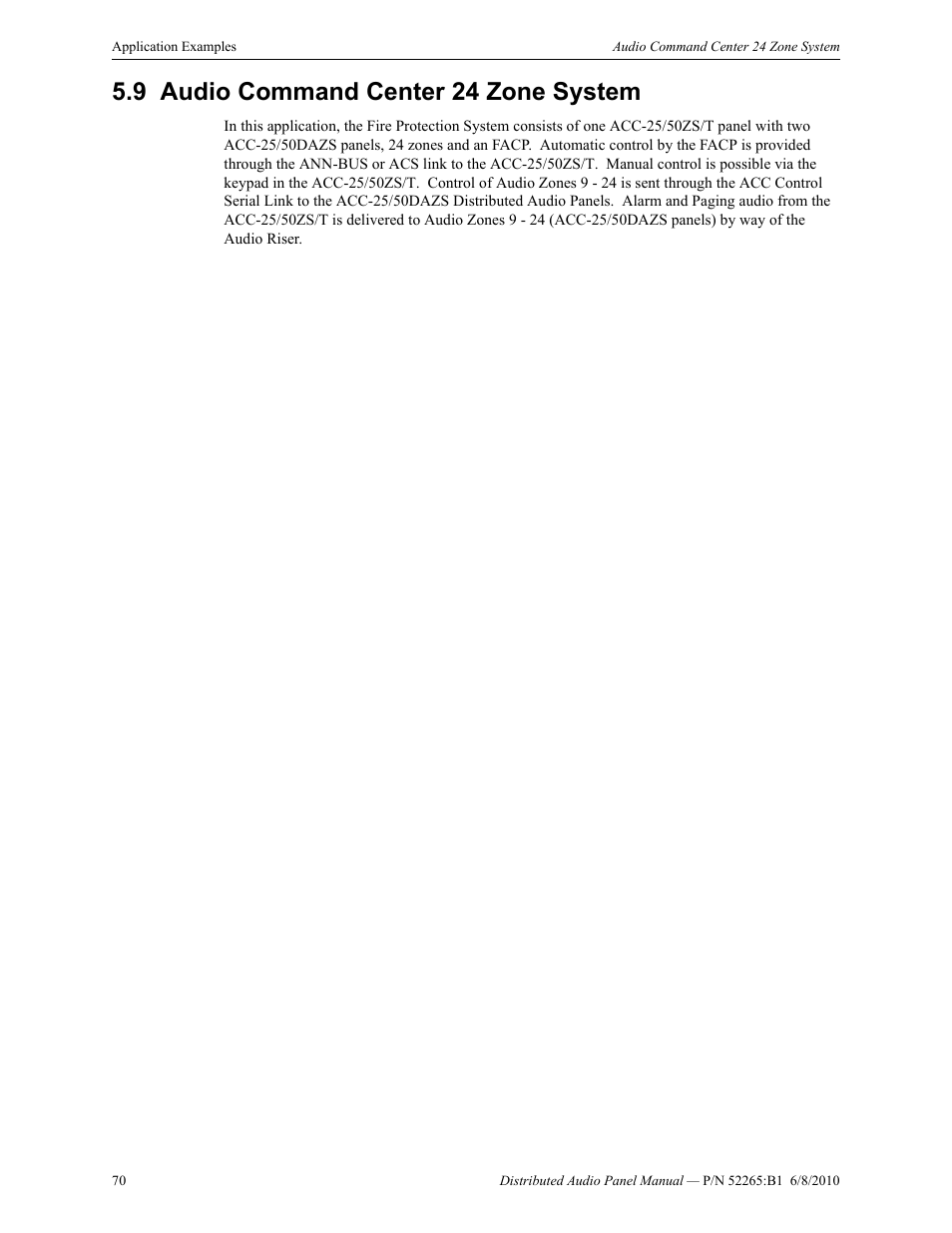 9 audio command center 24 zone system, Audio command center 24 zone system | Fire-Lite ACC-25/50DAZS Distributed Audio Panel User Manual | Page 70 / 84