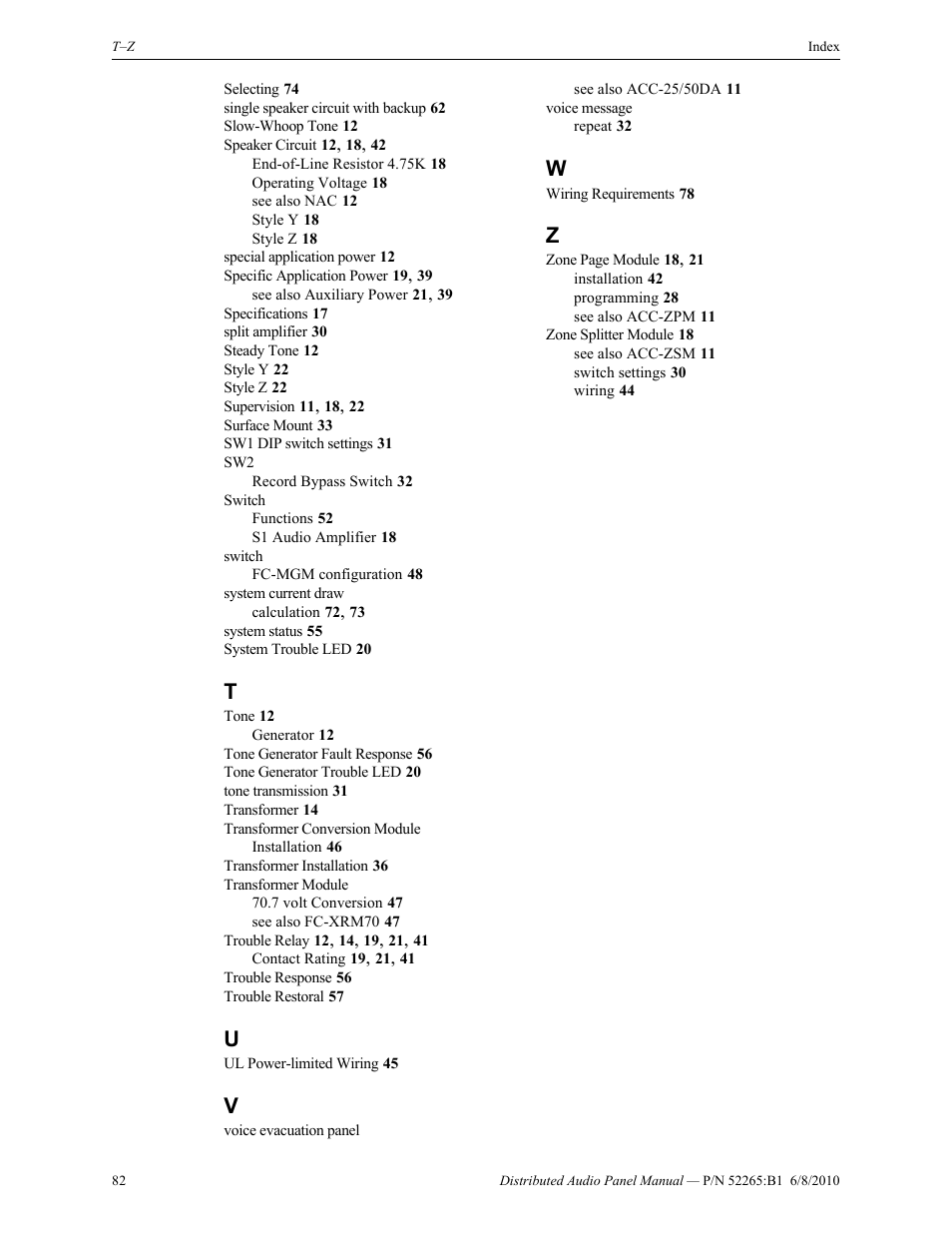 Fire-Lite ACC-25/50DAZS Distributed Audio Panel User Manual | Page 82 / 84