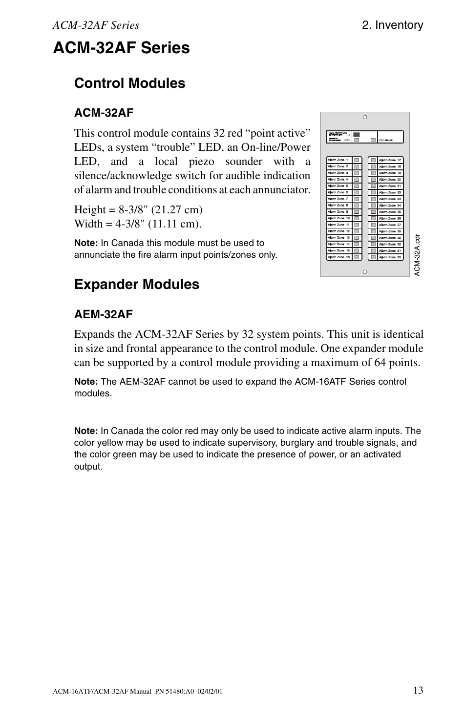 Acm-32af series, Control modules, Acm-32af | Expander modules, Aem-32af | Fire-Lite ACM-32AF Annunciator Modules User Manual | Page 13 / 68