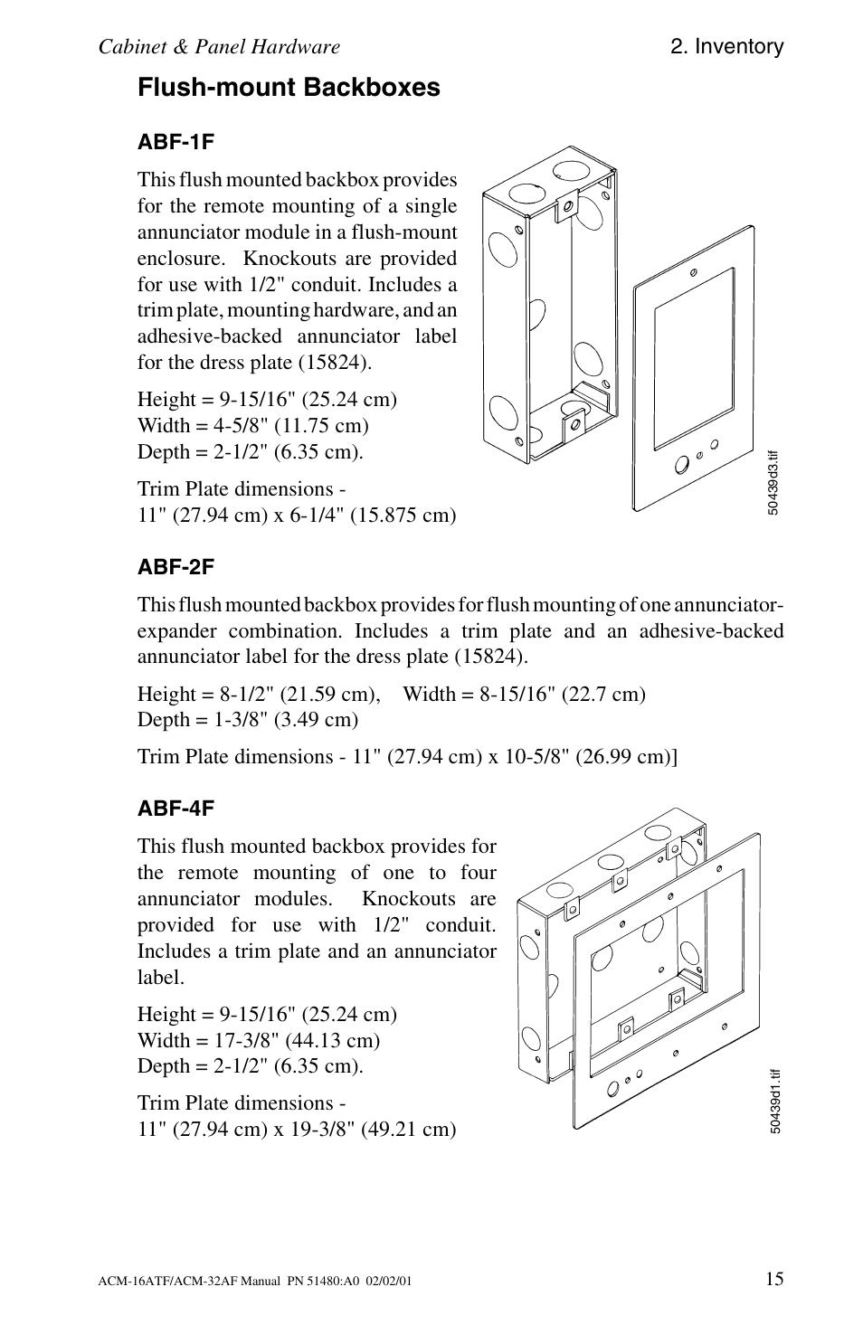 Flush-mount backboxes, Abf-1f, Abf-2f | Abf-4f | Fire-Lite ACM-32AF Annunciator Modules User Manual | Page 15 / 68