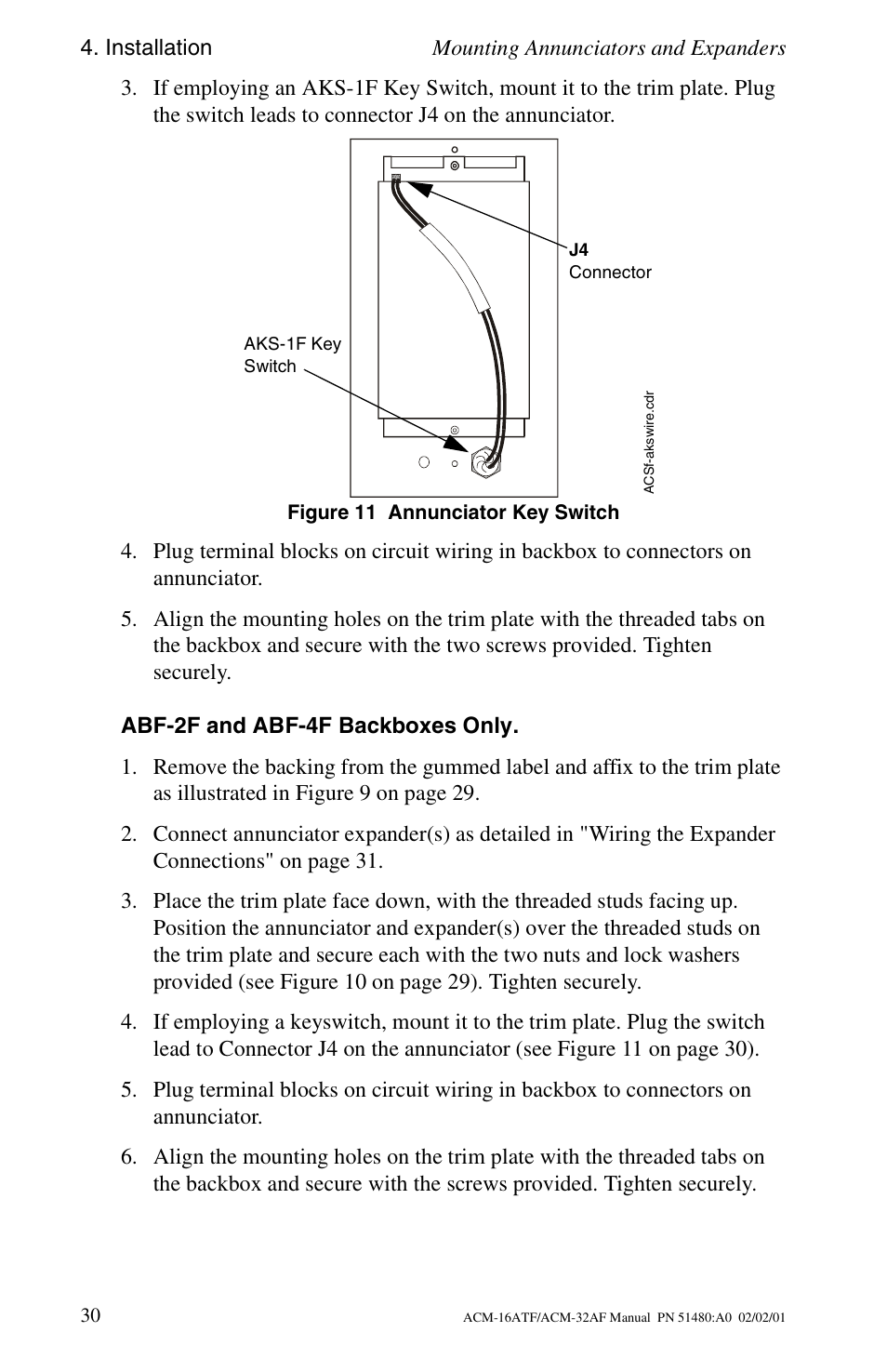 Abf-2f and abf-4f backboxes only | Fire-Lite ACM-32AF Annunciator Modules User Manual | Page 30 / 68