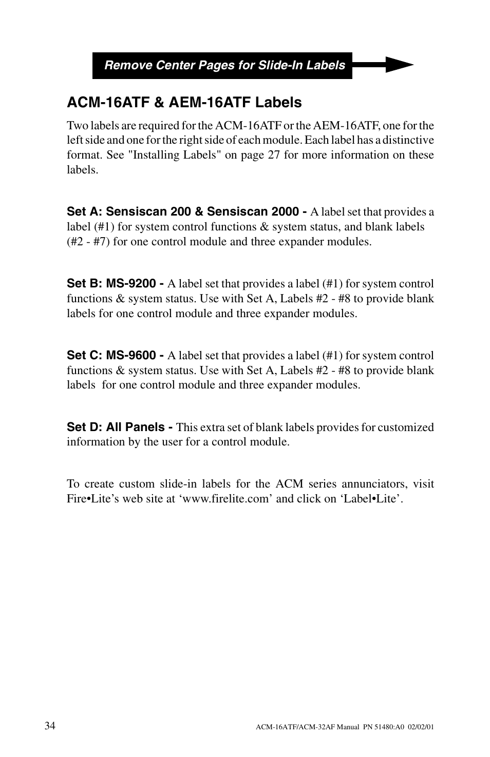 Acm-16atf & aem-16atf labels | Fire-Lite ACM-32AF Annunciator Modules User Manual | Page 34 / 68