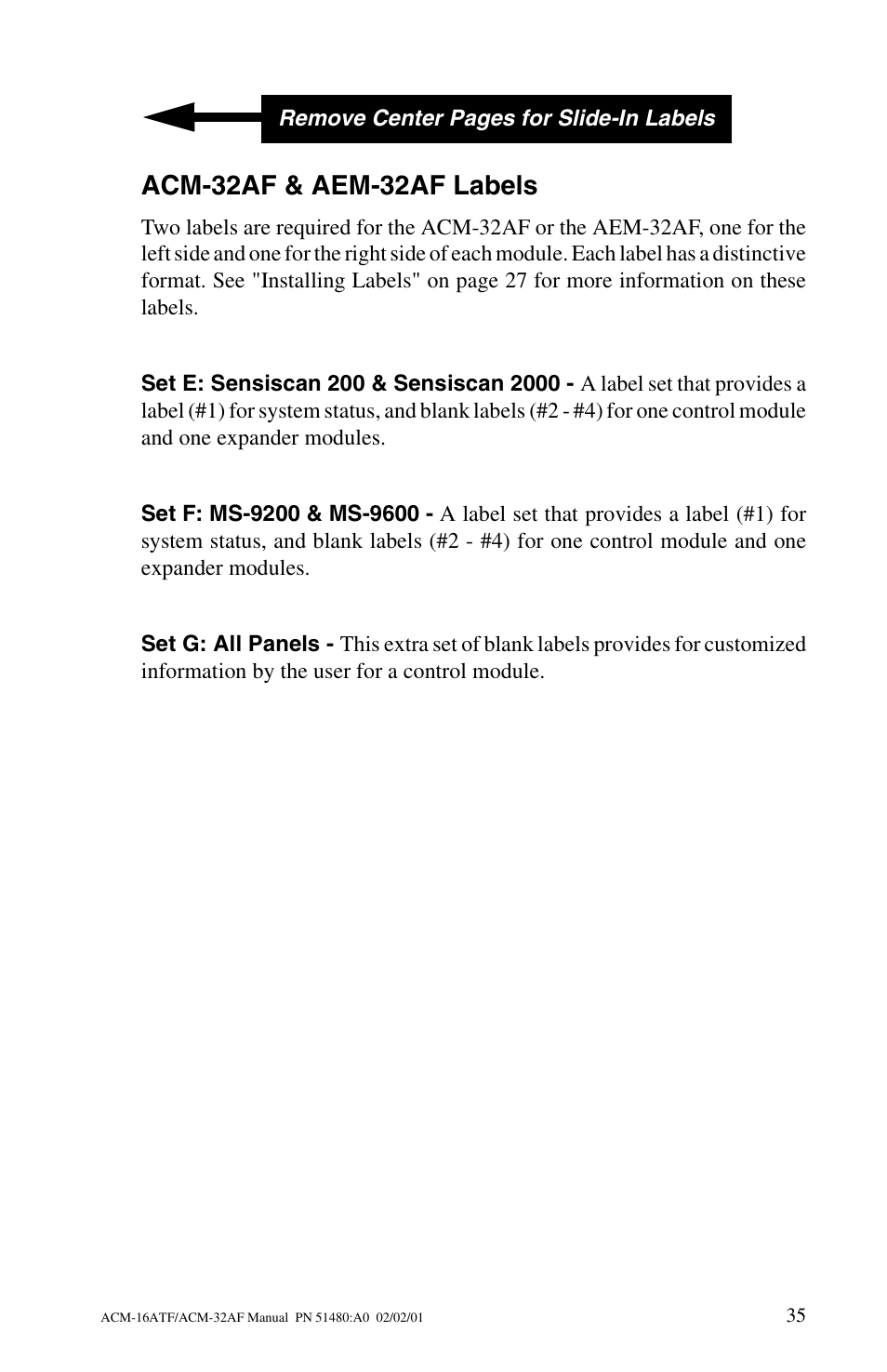 Acm-32af & aem-32af labels | Fire-Lite ACM-32AF Annunciator Modules User Manual | Page 35 / 68