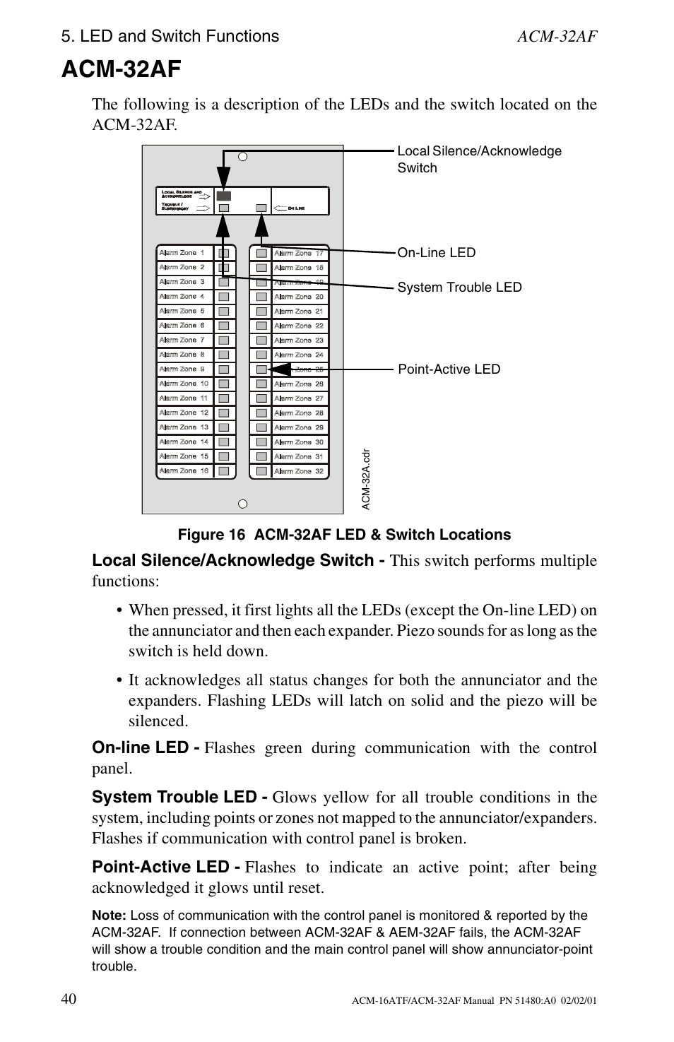 Acm-32af | Fire-Lite ACM-32AF Annunciator Modules User Manual | Page 40 / 68