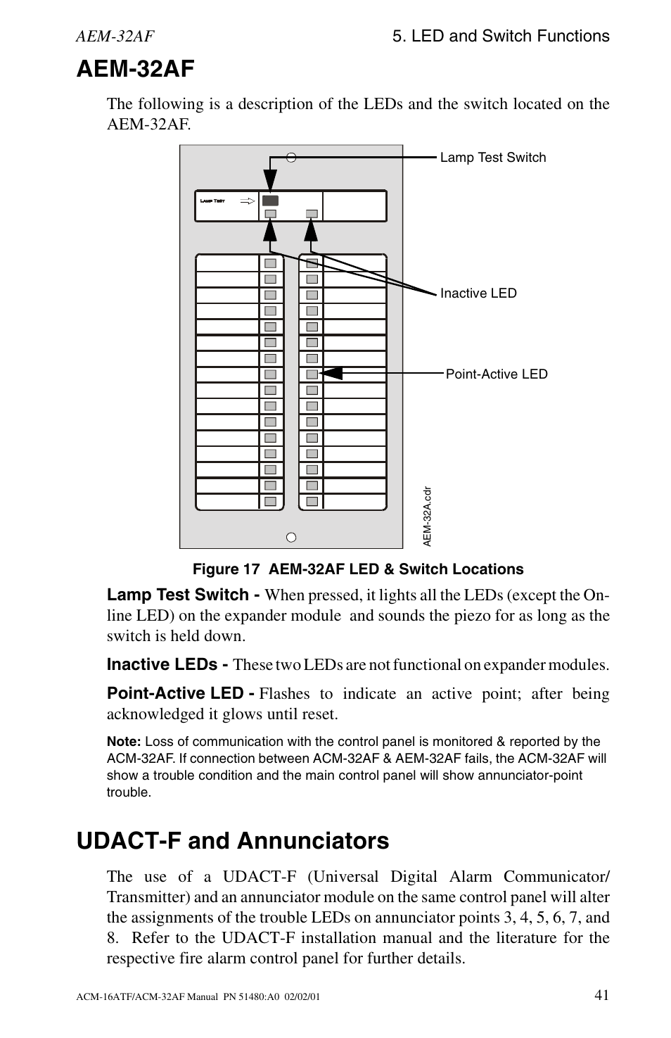 Aem-32af, Udact-f and annunciators | Fire-Lite ACM-32AF Annunciator Modules User Manual | Page 41 / 68