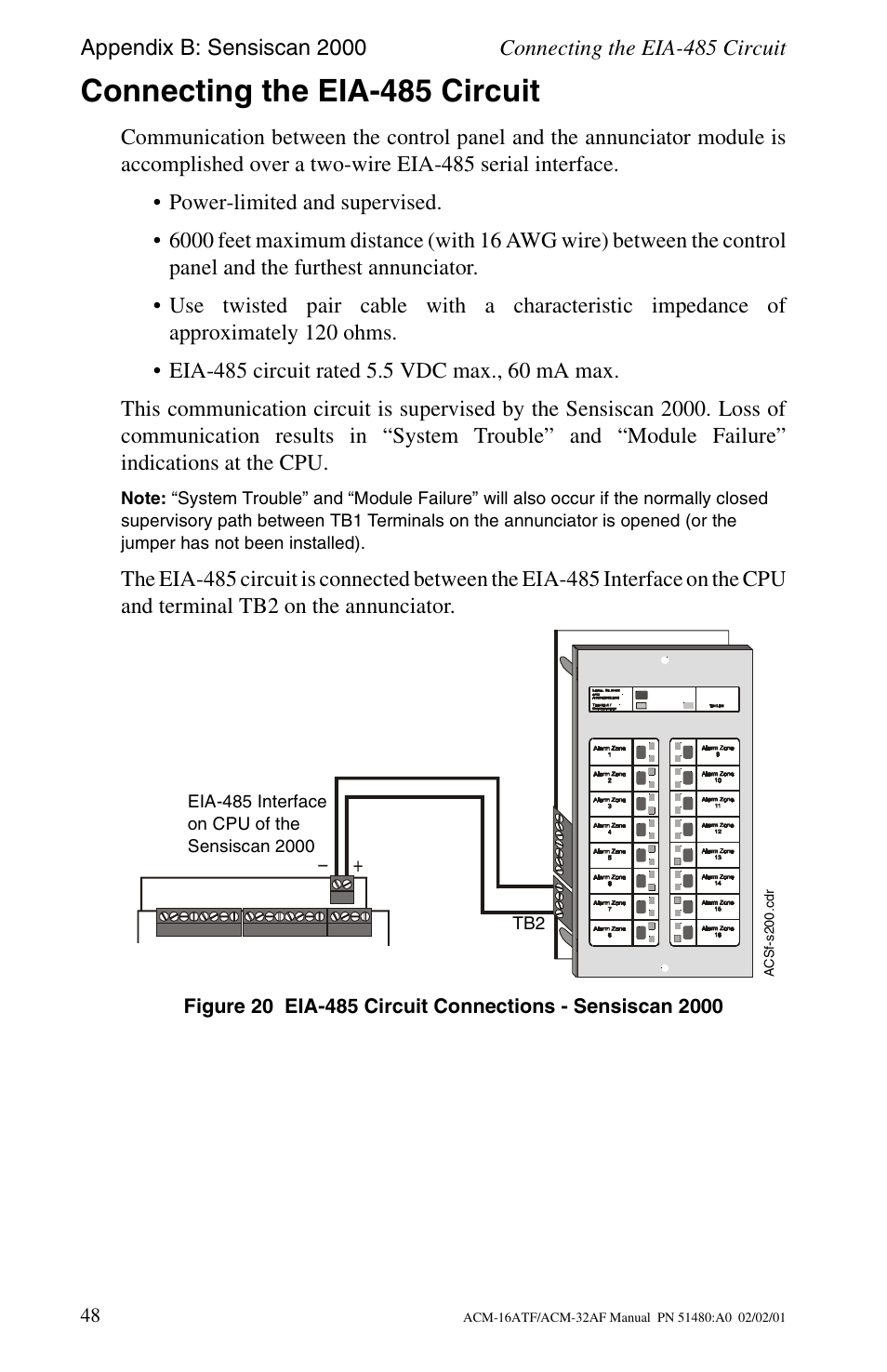 Connecting the eia-485 circuit | Fire-Lite ACM-32AF Annunciator Modules User Manual | Page 48 / 68