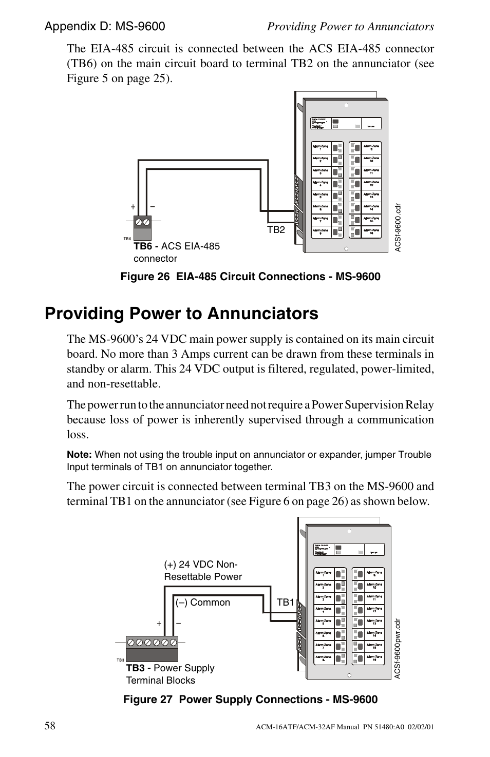 Providing power to annunciators | Fire-Lite ACM-32AF Annunciator Modules User Manual | Page 58 / 68