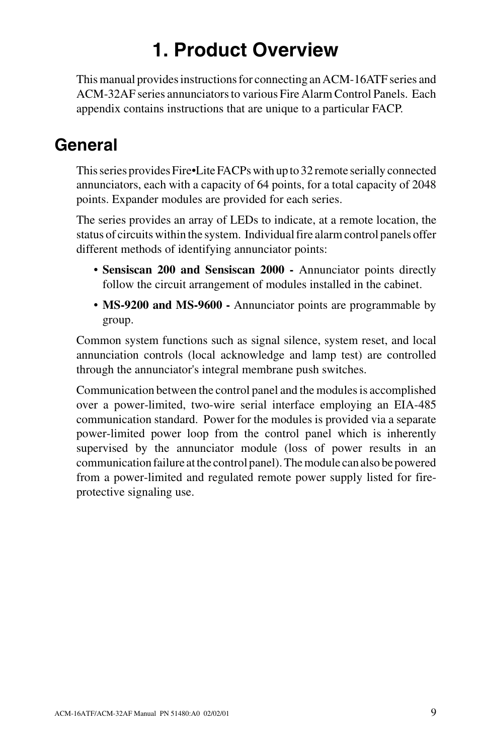 Product overview, General | Fire-Lite ACM-32AF Annunciator Modules User Manual | Page 9 / 68